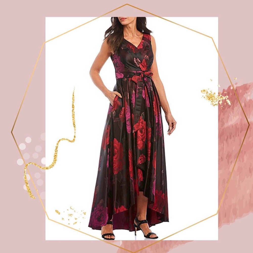 Floral Sleeveless Maxi Dress - Black and Red